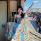 Fairy ethnic style holiday travel wear floral suspender long skirt loose oil painting dress R1750