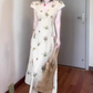 Retro v-neck floral dress 2025 new gentle temperament waist a-line long skirt R0747