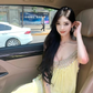 French style beautiful yellow temperament sling dress loose lazy holiday beach dress R1588