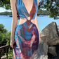 Ultra-low deep V elastic waist-revealing mesh dress hip skirt sexy seaside holiday outfit R1632