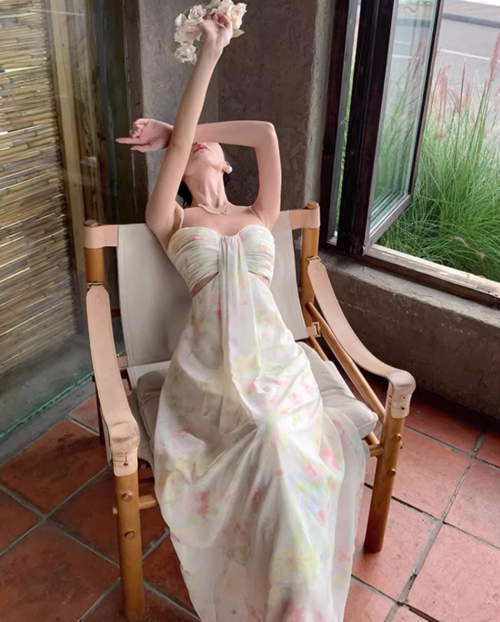 Beautiful skirt for taking photos at the beach, French style floral suspender dress, holiday beach skirt R1598