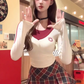 College style fake two-piece contrast color halter neck top 2025 sweet and spicy plaid skirt suit R1239