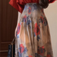 Retro red v-neck dress gentle temperament waist a-line long skirt R0744