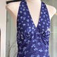 Purple V-neck floral halter dress for women summer seaside holiday style backless long dress R0111