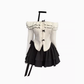 Pure desire style one shoulder long sleeve contrast color top 2025 bow a-line skirt suit R1310