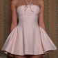 Pink halter neck tube top waist slimming A-line princess dress homecoming dress R2938
