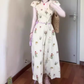Retro v-neck floral dress 2025 new gentle temperament waist a-line long skirt R0747
