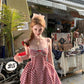 Red and white checkered suspenders slim waist slim fit puffy princess skirt homecoming dress R3933