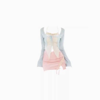 Pure desire style beige irregular camisole 2025 large size sweet hip skirt three-piece set R1335