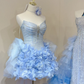 Light blue tube top with diamonds sexy waist slimming puffy skirt short skirt homecoming dress R4167
