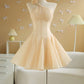 Light yellow irregular neckline slim fit princess dress homecoming dress R2572