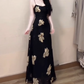 Large size French sexy printed suspender dress with waist and beautiful slim long skirt R1849