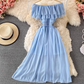 Bali resort beach slim long skirt sexy off-shoulder one-shoulder ruffled chiffon dress R0326