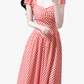 2025 Summer New Red Plaid Square Neck French Short Sleeve High Waist Long Dress R0943