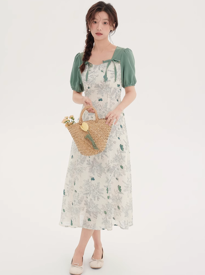 Tea break style retro French platycodon dress 2025 new floral dress niche fairy dress R2371