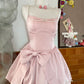 Pink suspenders waist slim bow tutu homecoming dress R2948