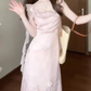 Pink small flying sleeve dress beautiful fairy dress medium length R0700