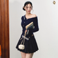 Elegant retro versatile patchwork short skirt autumn mid-waist casual skirt R3333