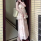Pink buttoned mesh halter neck dress gentle temperament loose A-line long skirt R0751