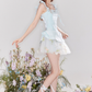Satin-feeling temperament waist slim fit small flying sleeve puffy little dress R4538
