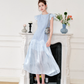 Light blue Princess sweet high waist flying sleeve long dress with Chanel style R4072