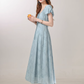French style high-end blue floral dress summer new waist long dress R1919