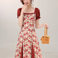 2025 summer new French retro red dress beautiful floral dress R1929