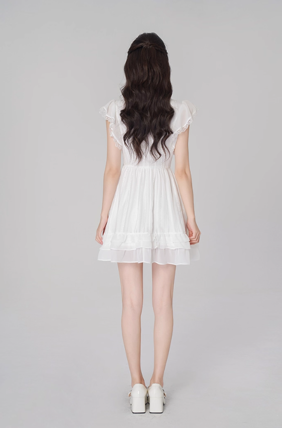 White chiffon dress women's summer ruffled short skirt new high waist A-line small white skirt R4497