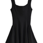 2025 Summer New French Black Dress Square Neck Waist Short Dress R0925