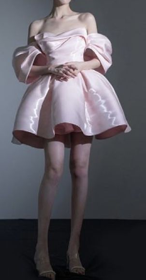 Pink sexy shoulder gentle princess fluffy skirt homecoming dress R2526