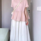 A set of beautiful pink short-sleeved shirt a-line skirt two-piece suit 2025 new R0846