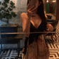 Ink print dress sexy backless holiday design sling sexy V-neck lazy skirt R1489