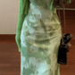 Green floral suspender dress, beautiful waist and slim hip skirt R0618