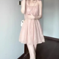 Gentle temperament pink mesh sling dress beautiful loose A-line short skirt R0723