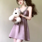 Large French heavy diamond V-neck dress, elegant lady short skirt R1836