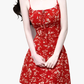 2025 Summer New Red Floral Waisted Seaside Vacation Short Suspender Dress R0950
