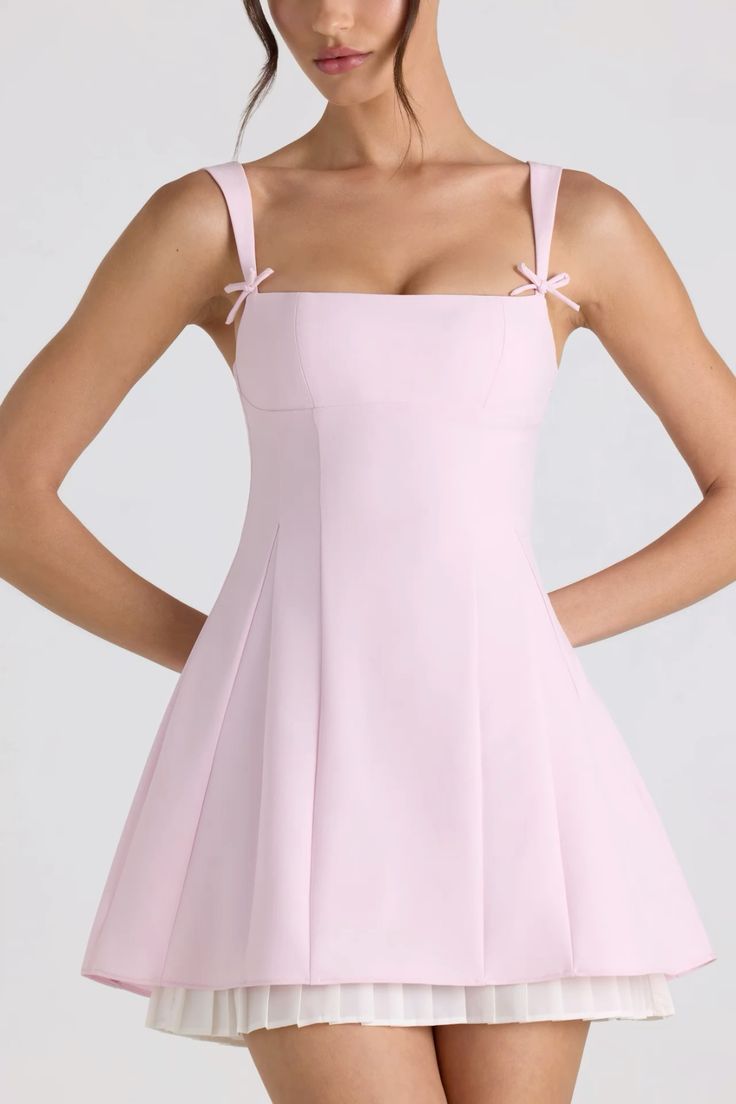 Pink suspender waist cute princess dress A-line short skirt homecoming dress R2941