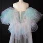 Lake blue gradient pink embroidered tube top waist slimming A-line short skirt homecoming dress R4163