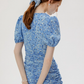 Short hip skirt summer French floral skirt blue petite pleated dress R2714