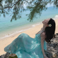 Mint Mambo Beach Resort Dress Halter Neck Dress Temperament Swing Skirt R0209