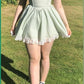 Light green checkered puff sleeves slim waist cute short skirt homecoming dress R3974