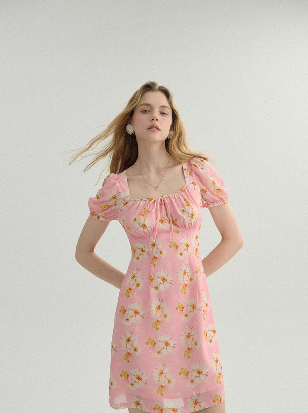 French pink dress summer petite floral dress short skirt fairy skirt R2768