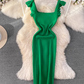 Flying sleeve suspender dress, elegant waist-length knitted hip-wrapped dress R0333