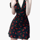2025 Summer New Halter Backless Black Cherry V-Neck Retro Short Dress R0942