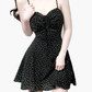 2025 Summer New Black Retro Floral A-line Waist Short Suspender Dress R0977