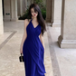 French seaside holiday long dress, temperament and slim red v-neck halter neck drape dress R1600