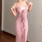 Large size French pure desire style suspender dress holiday sexy figure hip long skirt R1843