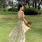 Chic and beautiful skirt atmosphere off-shoulder waist dress chiffon floral beach skirt R1622