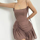 Gray-brown suspender waist slim irregular skirt short skirt homecoming dress R4064