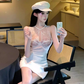 Pure desire style lace sleeveless gradient dress 2025 hot girl waist A-line short skirt R1139